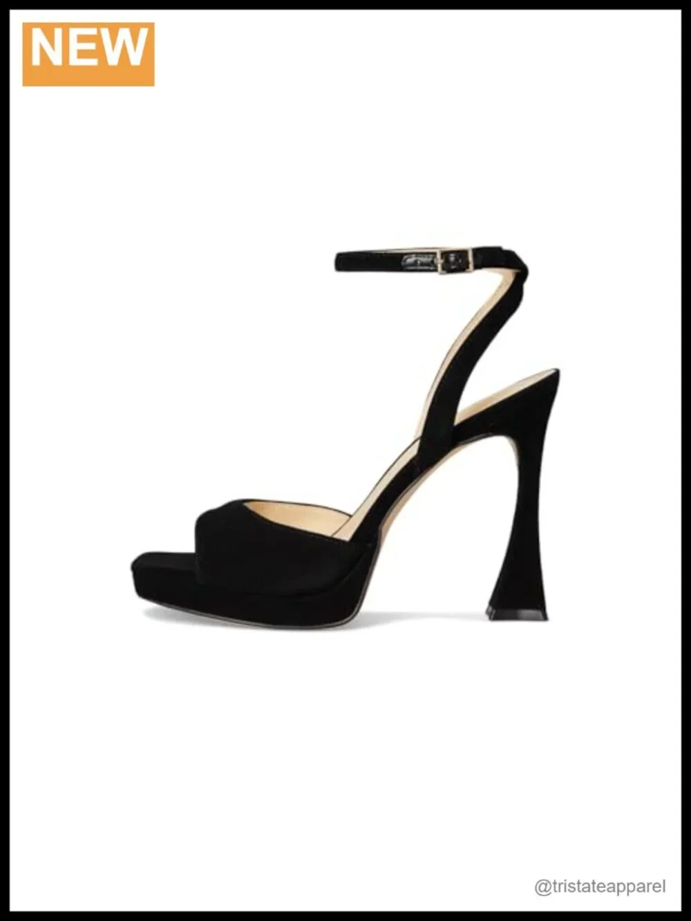 Platform Heeled Sandals Leather Square Toe Ankle Strap Comma Heel